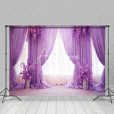 Aperturee - Aperturee Elegant Purple Curtain Floral Wedding Photo Backdrop
